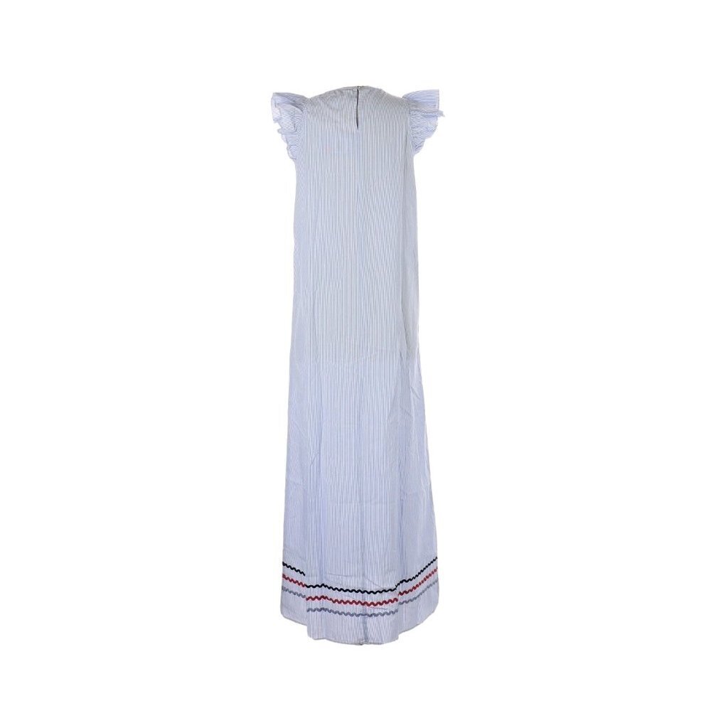 NWT Sail To Sable Flutter Sleeve Maxi in Blue Stripe Shirting Ric Rac Dress XS - Picture 5 of 13